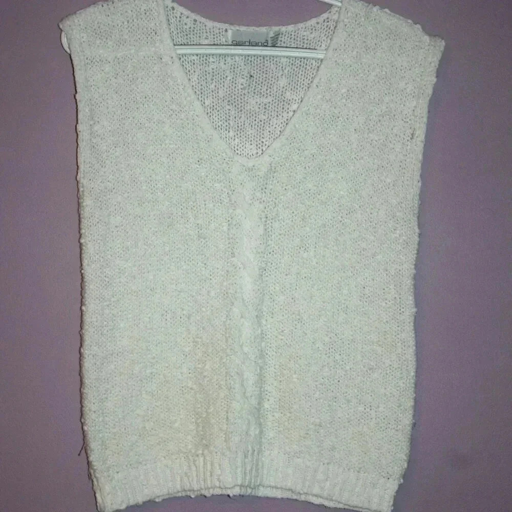 Vintage Garland White Sleeveless Sweater Small, Cable Knit Vest, Shirt